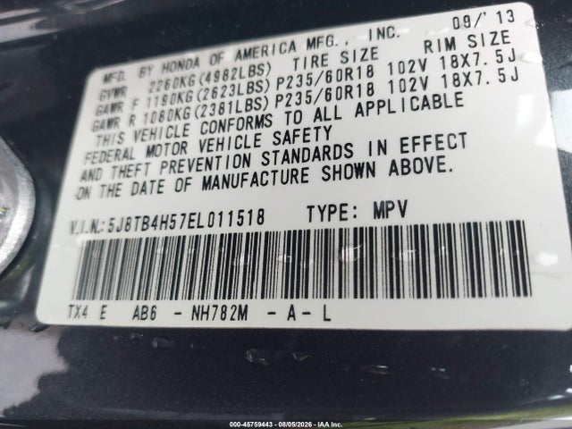 Aukcja sprzedaży 2014 Acura Rdx, vin: 5J8TB4H57EL011518, numer aukcji: 45759443