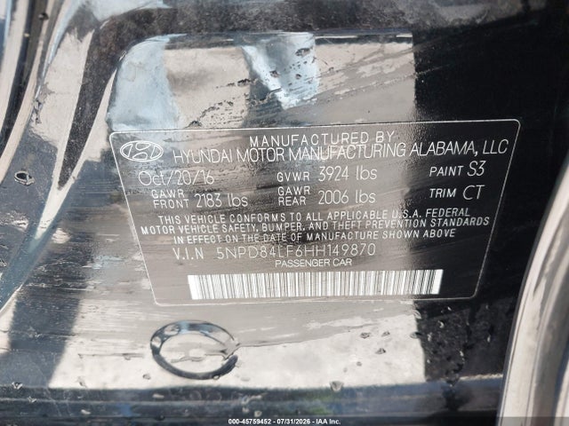 Продажа на аукционе авто 2017 Hyundai Elantra Value Edition, vin: 5NPD84LF6HH149870, номер лота: 45759452