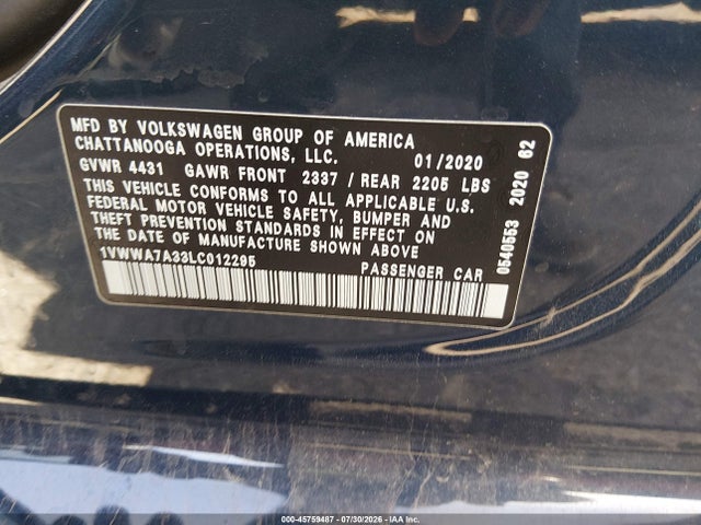 1VWWA7A33LC012295 Volkswagen Passat 2.0t Se