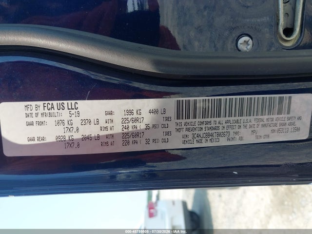 45759505 :رقم المزاد ، 3C4NJCBB4KT802673 vin ، 2019 Jeep Compass Latitude Fwd مزاد بيع