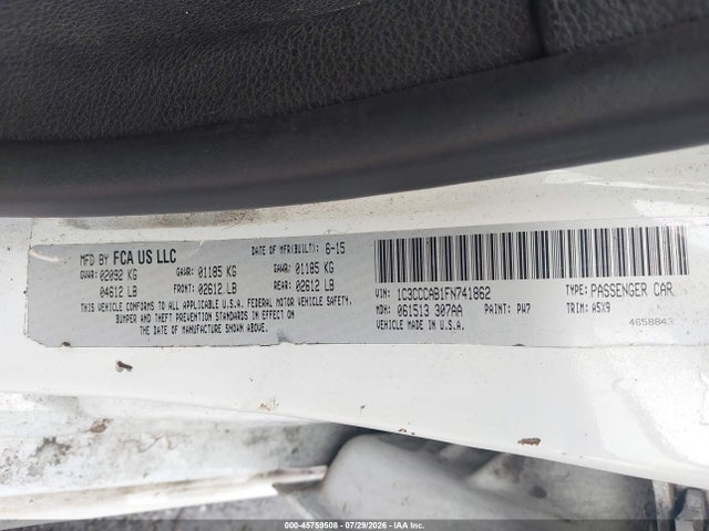 Продаж на аукціоні авто 2015 Chrysler 200 Limited, vin: 1C3CCCAB1FN741862, номер лоту: 45759508