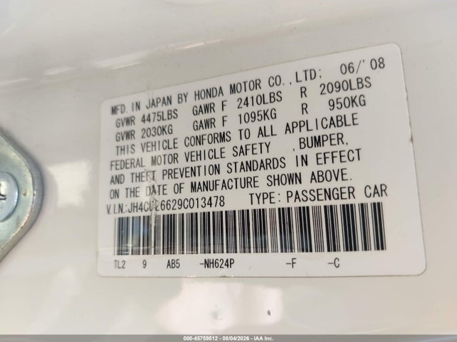 Aukcja sprzedaży 2009 Acura Tsx, vin: JH4CU26629C013478, numer aukcji: 45759512