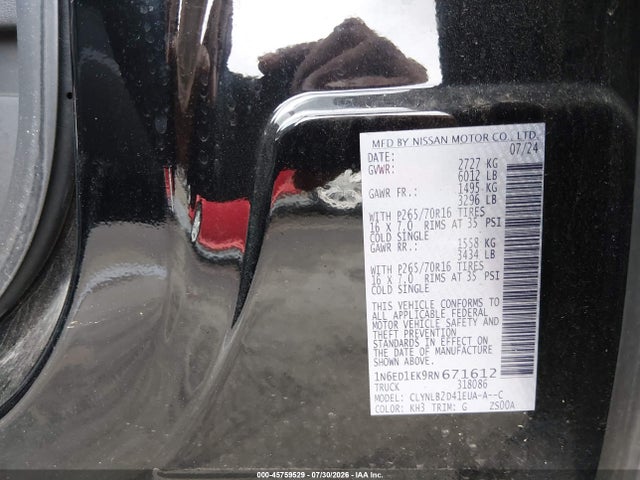 2024 Nissan Frontier Sv 4x4 მანქანა იყიდება აუქციონზე, vin: 1N6ED1EK9RN671612, აუქციონის ნომერი: 45759529