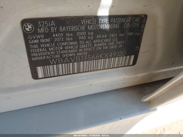 Продажа на аукционе авто 2006 Bmw 325i, vin: WBAVB13566KX49120, номер лота: 45759562