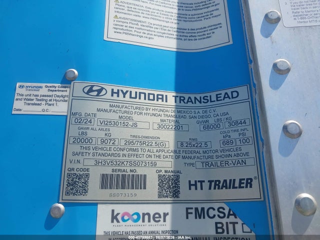 2025 Hyundai Translead Inc Hyundai Translead Inc მანქანა იყიდება აუქციონზე, vin: 3H3V532K7SS073159, აუქციონის ნომერი: 45759563