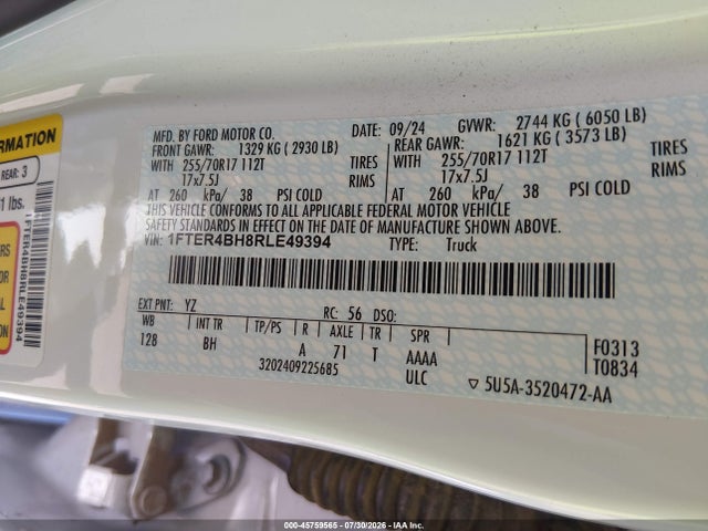 Auction sale of the 2024 Ford Ranger Xl, vin: 1FTER4BH8RLE49394, lot number: 45759565