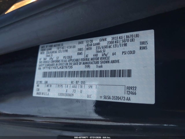 Ford Transit-150 2020 1FTYE1Y87LKB76735 Image 9
