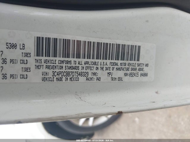 2013 Dodge Journey Sxt მანქანა იყიდება აუქციონზე, vin: 3C4PDCBB7DT548329, აუქციონის ნომერი: 45759589