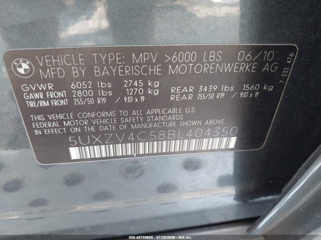 45759686 :رقم المزاد ، 5UXZV4C58BL404350 vin ، 2011 Bmw X5 Xdrive35i/xdrive35i Premium/xdrive35i Sport Activity مزاد بيع