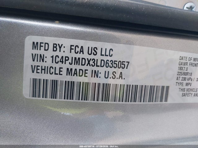 Продажа на аукционе авто 2020 Jeep Cherokee Limited 4x4, vin: 1C4PJMDX3LD635057, номер лота: 45759716