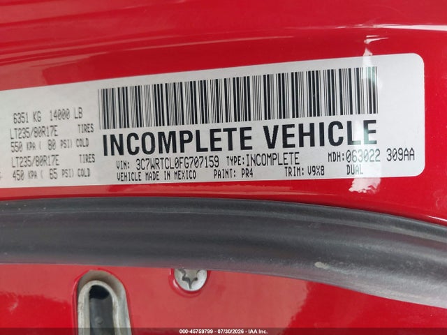 Продажа на аукционе авто 2015 Ram 3500 Chassis Tradesman/slt/laramie, vin: 3C7WRTCL0FG707159, номер лота: 45759799