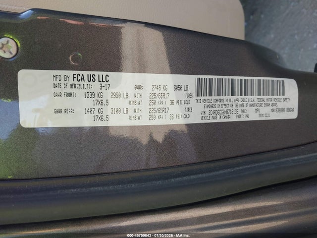 2017 Dodge Grand Caravan Sxt მანქანა იყიდება აუქციონზე, vin: 2C4RDGCG0HR716136, აუქციონის ნომერი: 45759843