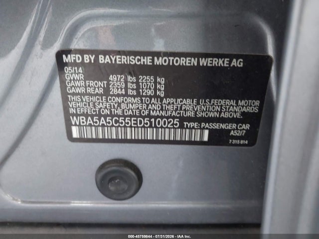 45759844 :رقم المزاد ، WBA5A5C55ED510025 vin ، 2014 Bmw 528i مزاد بيع