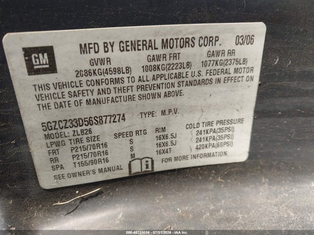 2006 Saturn Vue 4 Cyl მანქანა იყიდება აუქციონზე, vin: 5GZCZ33D56S877274, აუქციონის ნომერი: 45759856