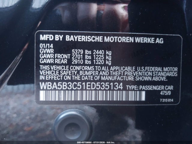 Aukcja sprzedaży 2014 Bmw 535i Xdrive, vin: WBA5B3C51ED535134, numer aukcji: 45759860