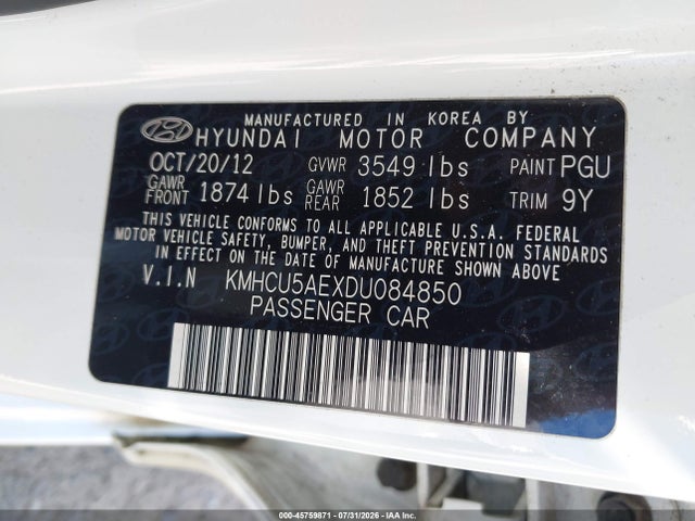 2013 Hyundai Accent Se მანქანა იყიდება აუქციონზე, vin: KMHCU5AEXDU084850, აუქციონის ნომერი: 45759871