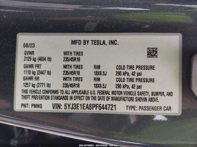 Tesla Model 3 Rear-wheel Drive 2023 5YJ3E1EA8PF644721 Image 9