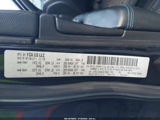 45759925 :رقم المزاد ، 1C4RJFAG6KC619822 vin ، 2019 Jeep Grand Cherokee Upland 4x4 مزاد بيع