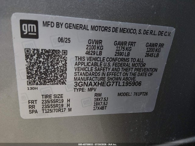 Продаж на аукціоні авто 2026 Chevrolet Equinox Fwd Lt, vin: 3GNAXHEG7TL195906, номер лоту: 45759933