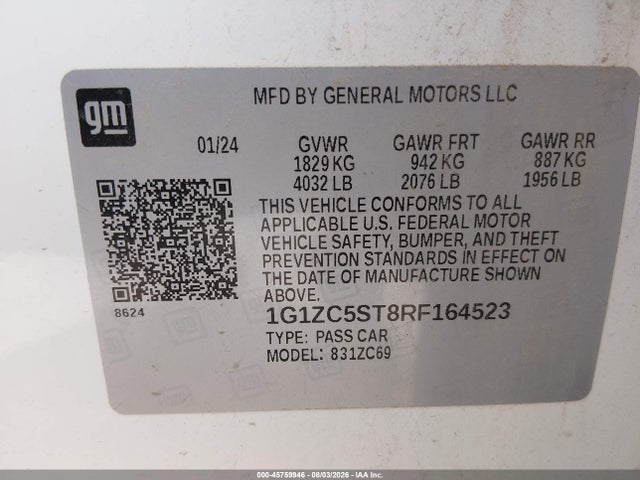 2024 Chevrolet Malibu Fwd 1fl მანქანა იყიდება აუქციონზე, vin: 1G1ZC5ST8RF164523, აუქციონის ნომერი: 45759946