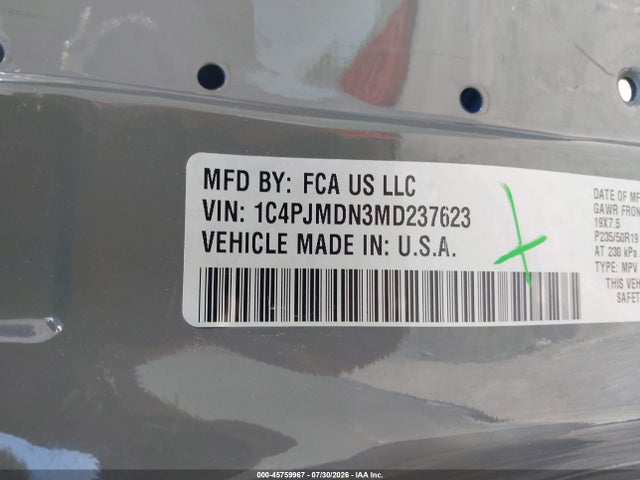 Продажа на аукционе авто 2021 Jeep Cherokee Limited 4x4, vin: 1C4PJMDN3MD237623, номер лота: 45759967