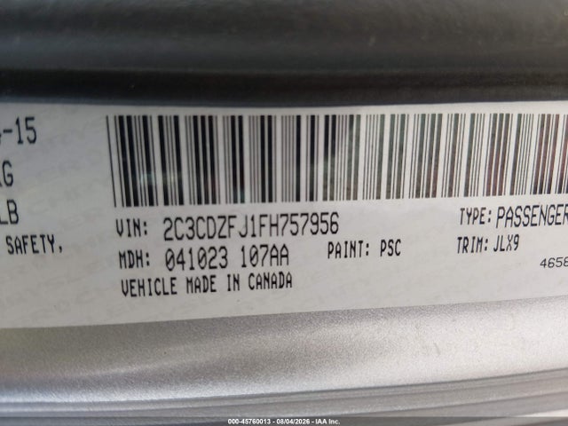 45760013 :رقم المزاد ، 2C3CDZFJ1FH757956 vin ، 2015 Dodge Challenger R/t Scat Pack مزاد بيع