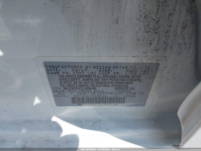 3N1CN8DV7LL809198 Nissan Versa S Xtronic Cvt