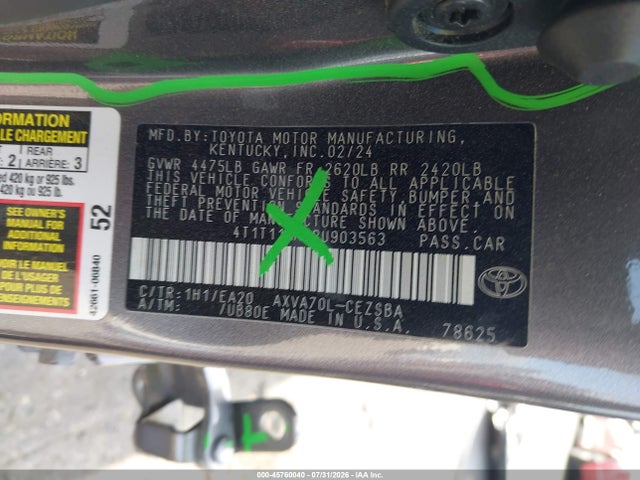 Aukcja sprzedaży 2024 Toyota Camry Se, vin: 4T1T11AK8RU903563, numer aukcji: 45760040