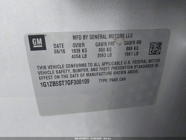 1G1ZB5ST7GF308109 Chevrolet MALIBU LS