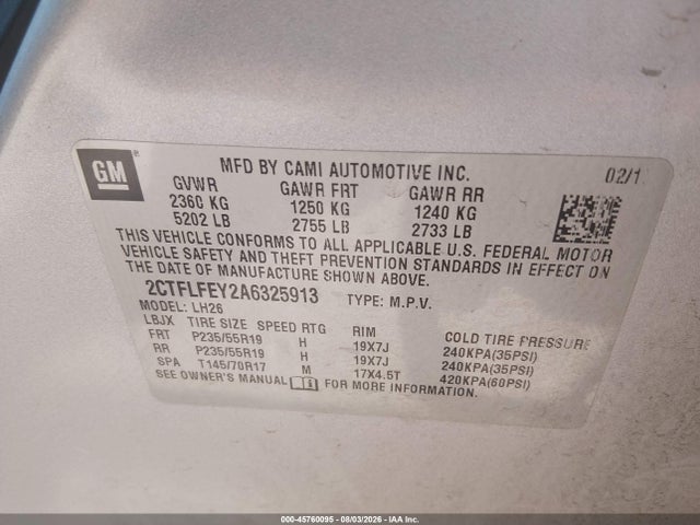 Aukcja sprzedaży 2010 Gmc Terrain Slt-1, vin: 2CTFLFEY2A6325913, numer aukcji: 45760095
