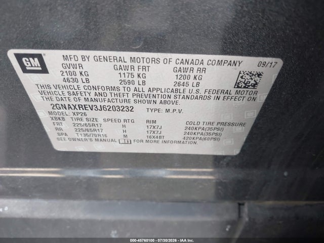 Продаж на аукціоні авто 2018 Chevrolet Equinox Ls, vin: 2GNAXREV3J6203232, номер лоту: 45760100
