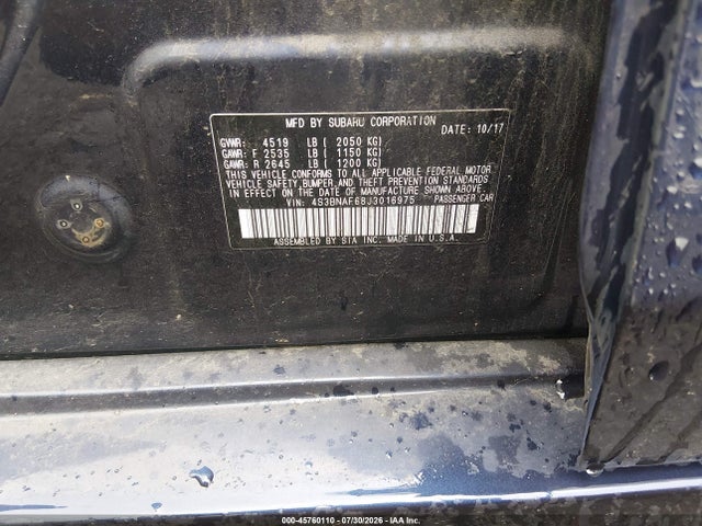 2018 Subaru Legacy 2.5i Premium მანქანა იყიდება აუქციონზე, vin: 4S3BNAF68J3016975, აუქციონის ნომერი: 45760110