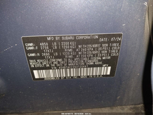 Aukcja sprzedaży 2025 Subaru Outback Premium, vin: 4S4BTACC2S3120441, numer aukcji: 45760175