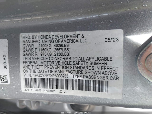Продаж на аукціоні авто 2023 Honda Accord Hybrid Sport-l, vin: 1HGCY2F7XPA038265, номер лоту: 45760184