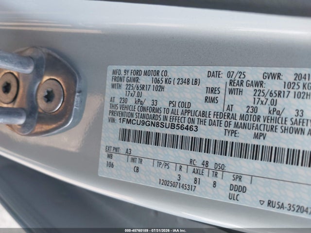 45760189 :رقم المزاد ، 1FMCU9GN8SUB56463 vin ، 2025 Ford Escape Active مزاد بيع