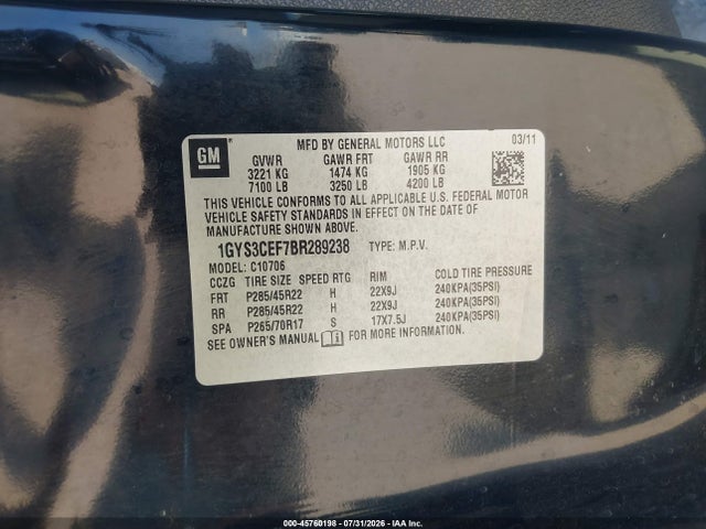 Продажа на аукционе авто 2011 Cadillac Escalade Premium, vin: 1GYS3CEF7BR289238, номер лота: 45760198