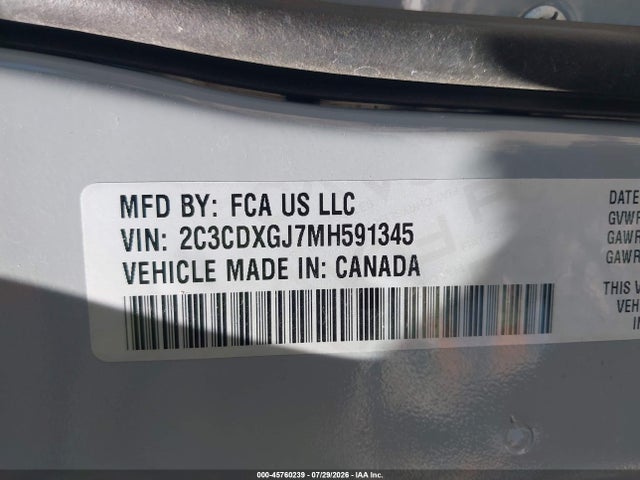 Aukcja sprzedaży 2021 Dodge Charger Scat Pack Rwd, vin: 2C3CDXGJ7MH591345, numer aukcji: 45760239