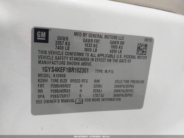 Aukcja sprzedaży 2011 Cadillac Escalade Esv Platinum Edition, vin: 1GYS4KEF1BR162301, numer aukcji: 45760243