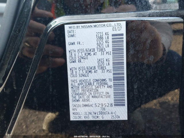 Aukcja sprzedaży 2017 Infiniti Qx60, vin: 5N1DL0MM6HC529528, numer aukcji: 45760246