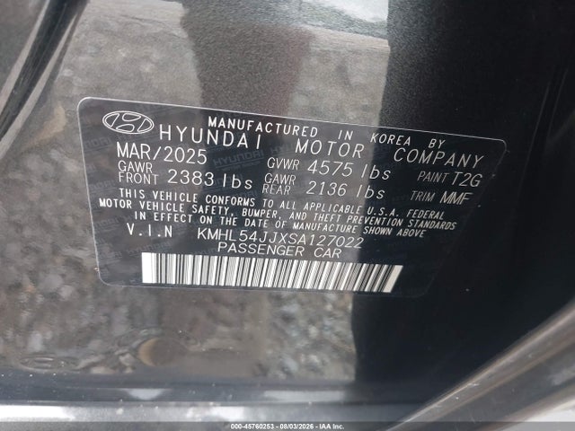 Продаж на аукціоні авто 2025 Hyundai Sonata Hybrid Limited, vin: KMHL54JJXSA127022, номер лоту: 45760253