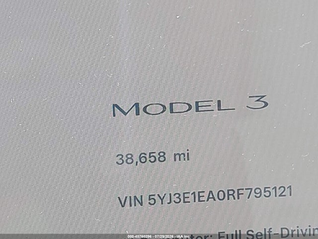 45760296 :رقم المزاد ، 5YJ3E1EA0RF795121 vin ، 2024 Tesla Model 3 مزاد بيع