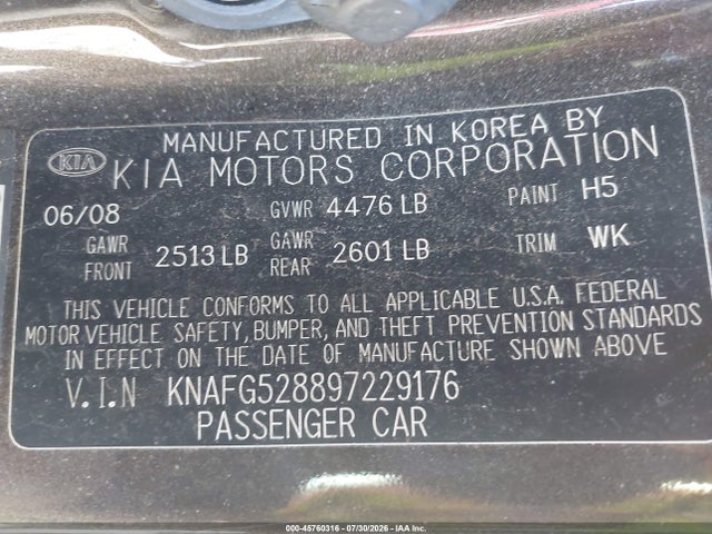 Aukcja sprzedaży 2009 Kia Rondo Lx, vin: KNAFG528897229176, numer aukcji: 45760316