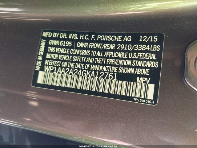Продажа на аукционе авто 2016 Porsche Cayenne, vin: WP1AA2A24GKA12761, номер лота: 45760321