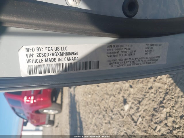 Aukcja sprzedaży 2021 Dodge Challenger Sxt, vin: 2C3CDZAGXMH604954, numer aukcji: 45760340