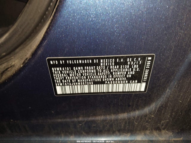 Aukcja sprzedaży 2017 Volkswagen Jetta 1.4t S, vin: 3VW167AJ6HM357269, numer aukcji: 45760363