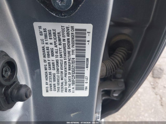 Honda Civic Lx 2016 19XFC2F53GE217074 Image 9