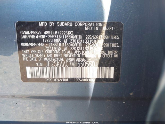 Продажа на аукционе авто 2021 Subaru Forester, vin: JF2SKAAC7MH550550, номер лота: 45760424
