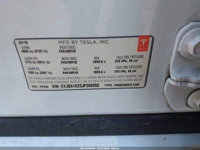 Tesla Model S 100d/75d/p100d 2018 5YJSA1E23JF265052 Image 9