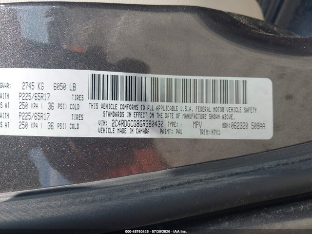 Aukcja sprzedaży 2016 Dodge Grand Caravan Sxt, vin: 2C4RDGCG8GR380430, numer aukcji: 45760435