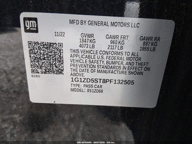 1G1ZD5ST8PF132505 Chevrolet Malibu Fwd 1lt